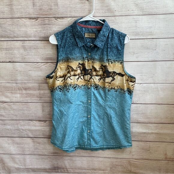 LEGACY FALLS HORSE PRINT SLEEVELESS SHIRT - Picture 1 of 5